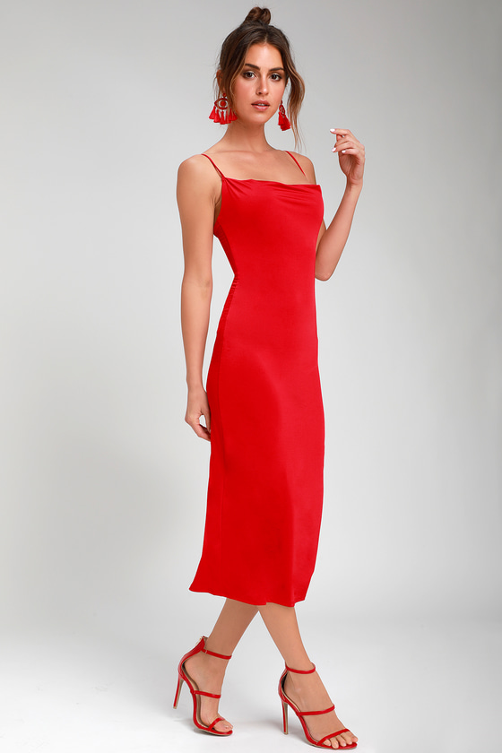 Chic Red Slip Dress - Cowl Neck Slip ...